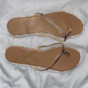 Silver diamanté nude flip flops sandals